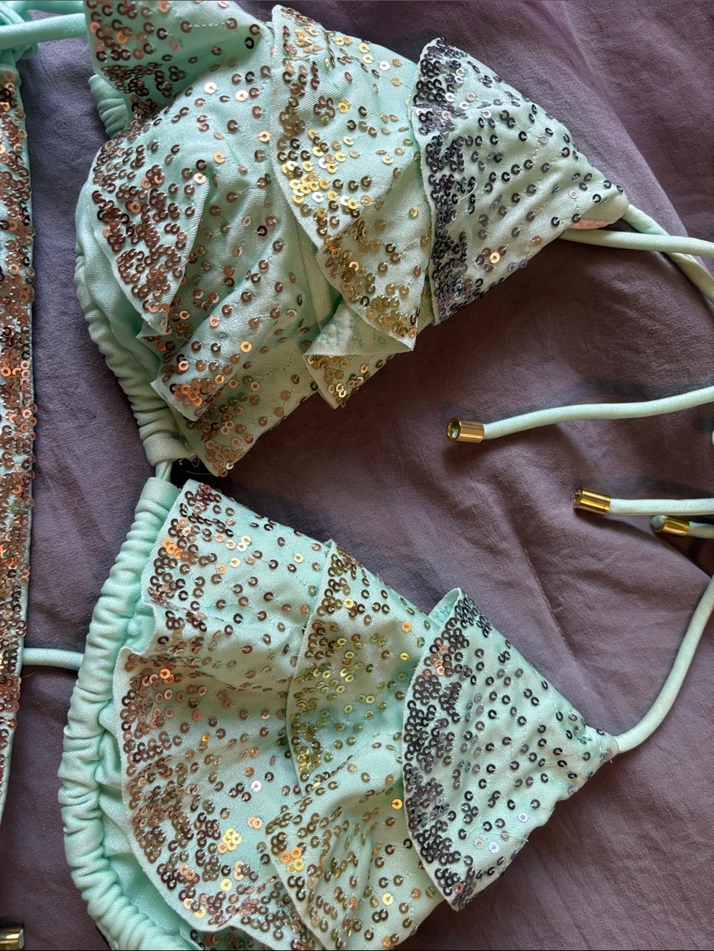 Victoria Secret mint and gold sequin tie bikini - Picture 2 of 4